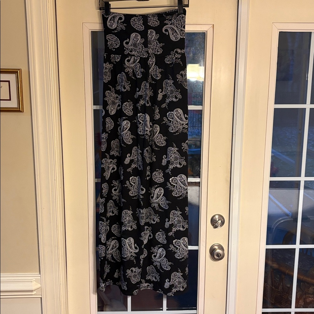 ACTING PRO Pull-On Wide Leg Pant Blk w/ Paisley Print High Waist Boho Coastal - Picture 4 of 7